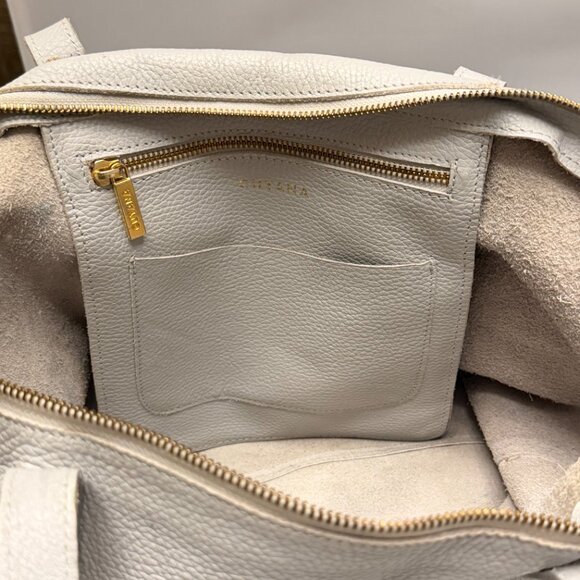 Cuyana Classic Easy Zipper Tote Light Blue Pebbled Leather Bag 2020s - Picture 9 of 15